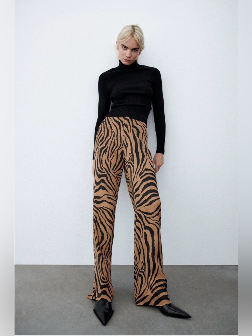 Zara High-Waist Zebra Print Wide-Leg Pants - Black & Brown
